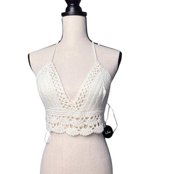 Lulus Other - Lulu's Women's White Wireless Knit Halter Bralette Sz M/L New With Tag  Halter,